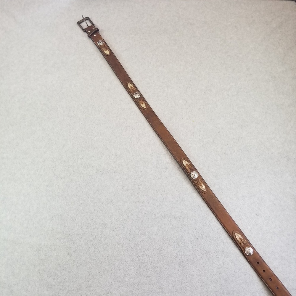 Nocona Belt Mens Size 42 Brown Leather Western Cowboy Concho Stitched Floral